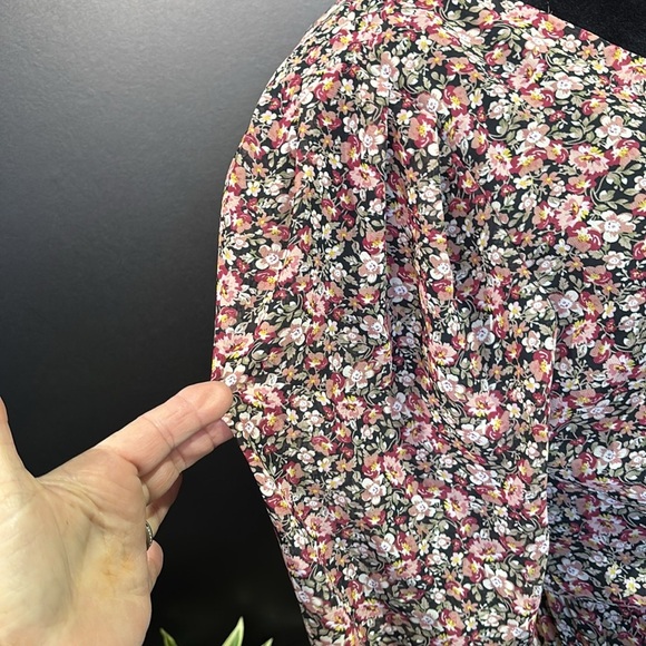 DEX V-neck long sleeve floral midi dress,elastic waist ruched side,ruffle hem - Picture 3 of 16